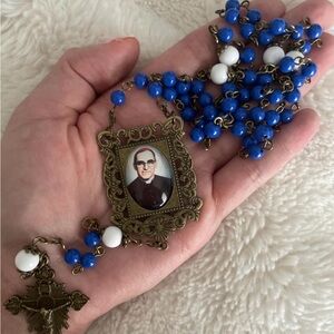 Vintage Blue and White chain Rosary of st. oscar romero salvadorean rosary